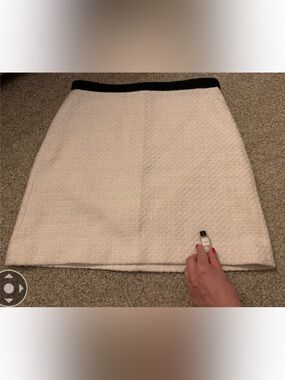 Ann Taylor High Waisted Cream Wool Textured Tweed Mini Skirt Black Waistband Med